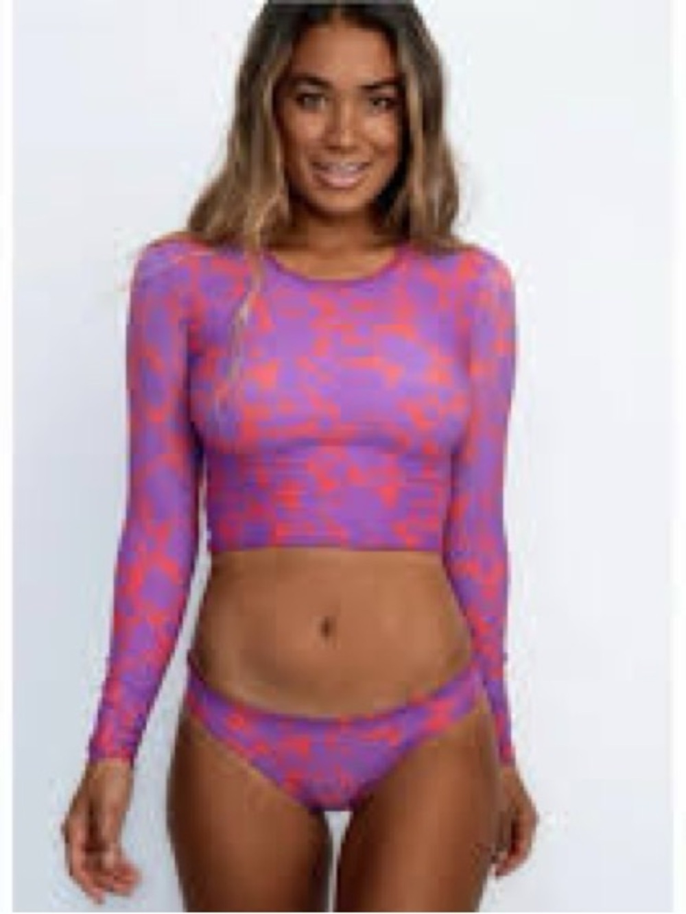 Skatie Purple & Orange Floral-Print Long Sleeve Swimming Top